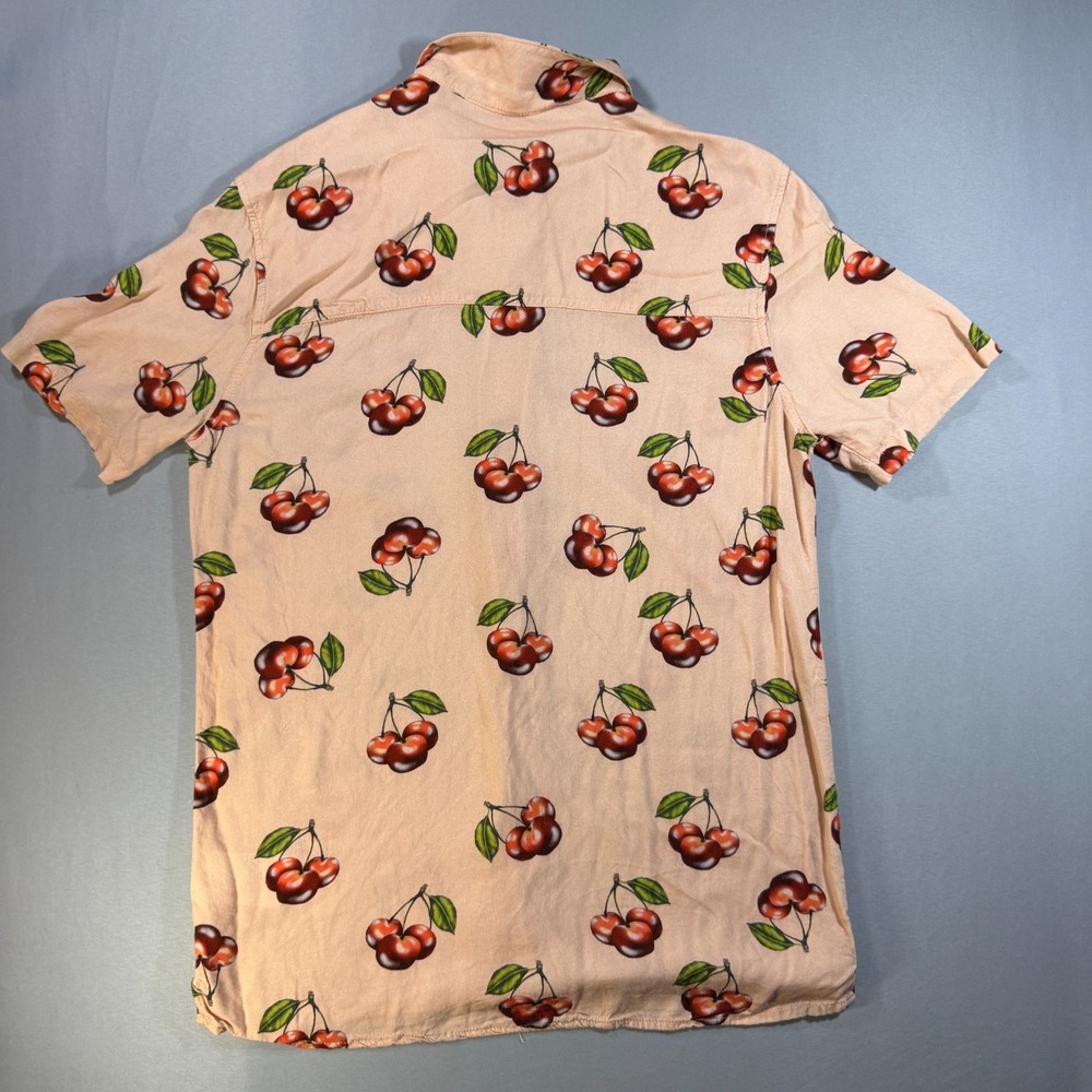 H&M Divided Womens Small Cherry Print Button Up Shirt Peach Short Sleeve Viscose - Picture 10 of 11
